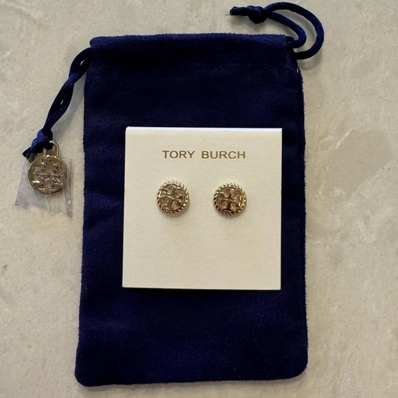 Tory Burch Rope Gold Logo Stud Earring - Picture 2 of 3